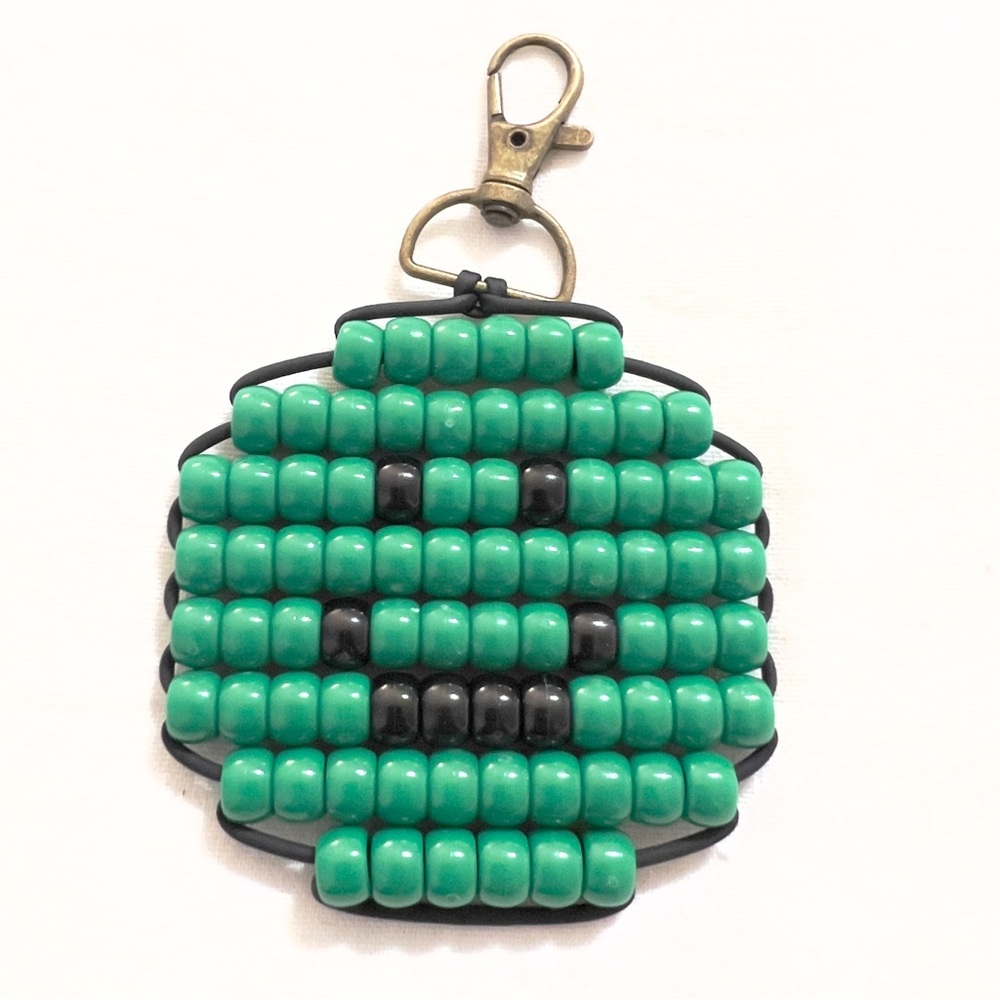 Handmade Pony Bead Smiley Face Keychain Bag Charm |